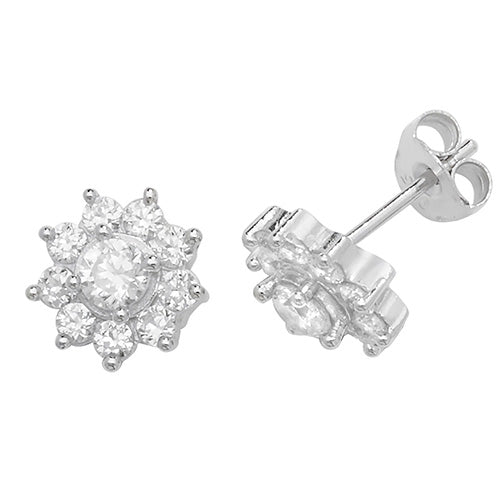 SILVER CLUSTER CZ STUD EARRINGS