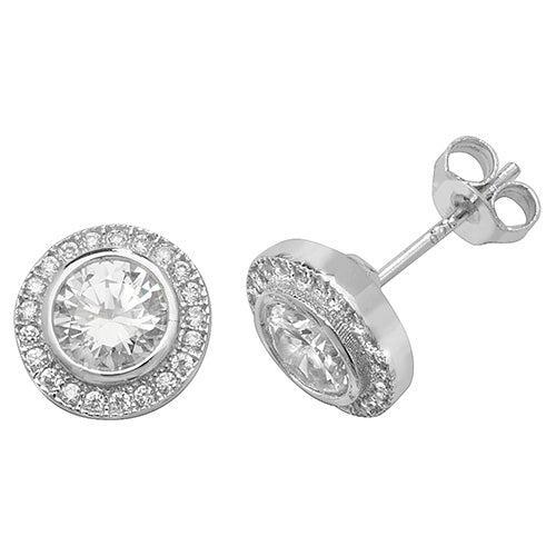 SILVER ROUND CZ STUD EARRINGS