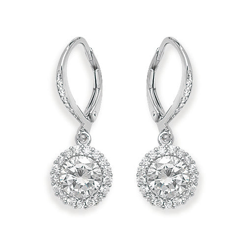 SILVER LEVERBACK CZ EARRINGS