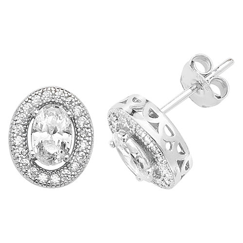 SILVER OVAL CZ STUD EARRINGS