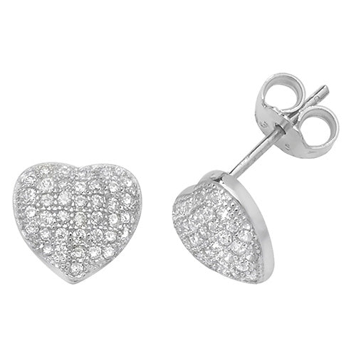 SILVER HEART CZ STUD EARRINGS