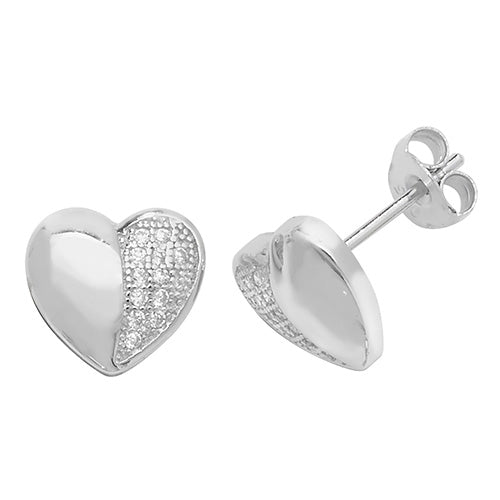 SILVER HEART CZ STUD EARRINGS