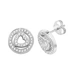 SILVER HEART & CIRCLE CZ STUD EARRINGS