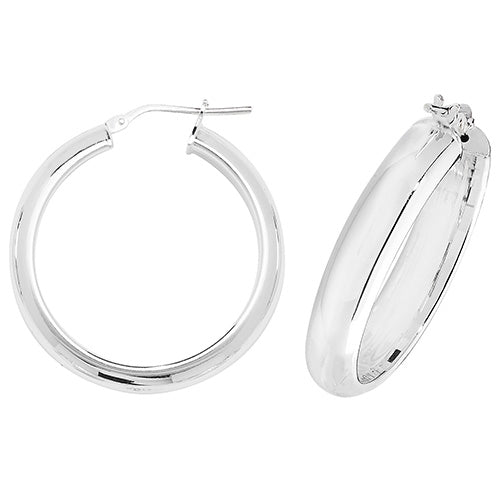 SILVER 25MM PLAIN HOOP EARRINGS