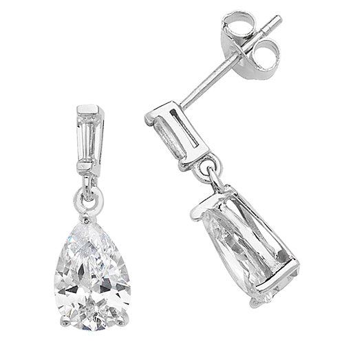 SILVER DOUBLE CZ DROP EARRINGS