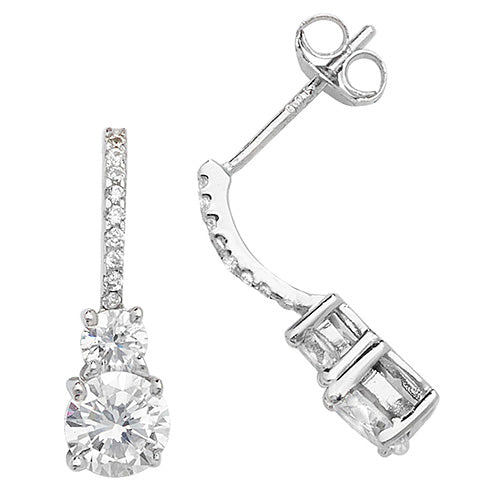 SILVER DOUBLE CZ DROP EARRINGS