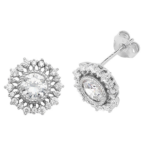 SILVER FANCY CZ STUD EARRINGS