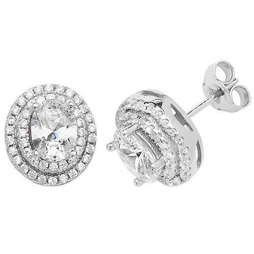 SILVER OVAL CZ STUD EARRINGS