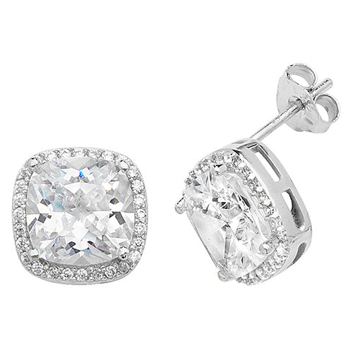 SILVER CUSHION CZ STUD EARRINGS