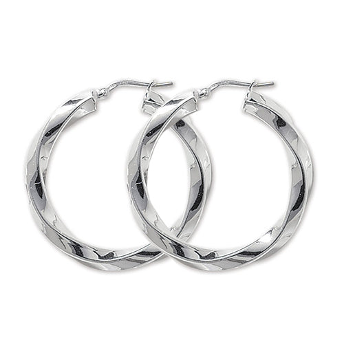 SILVER 25MM TWISTED HOOP EARRINGS