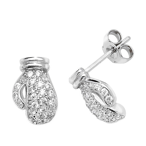 SILVER BOXING GLOVES CZ STUD EARRINGS