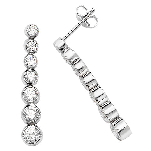 SILVER GRADUATE CZ RH PLATED DROP EARRINGS