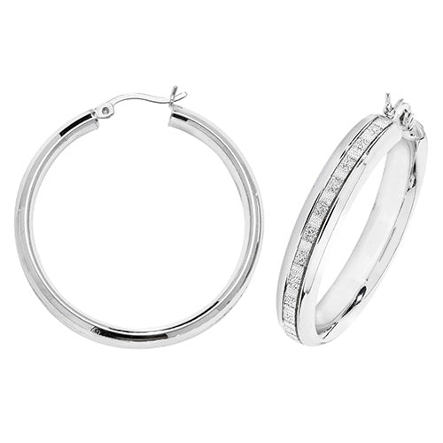 SILVER 30MM MOONDUST HOOP EARRINGS