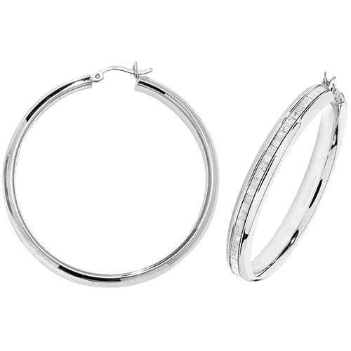 SILVER 40MM MOONDUST HOOP EARRINGS