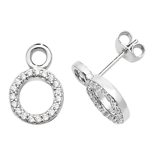 SILVER DOUBLE CIRCLE CZ STUD EARRINGS