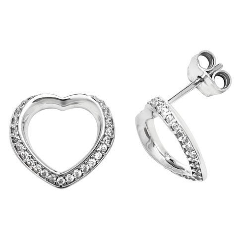 SILVER HEART CZ STUD EARRINGS