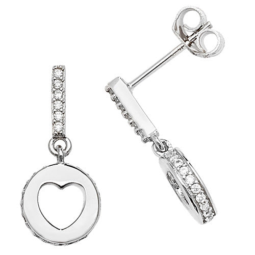 SILVER HEART DROP EARRINGS