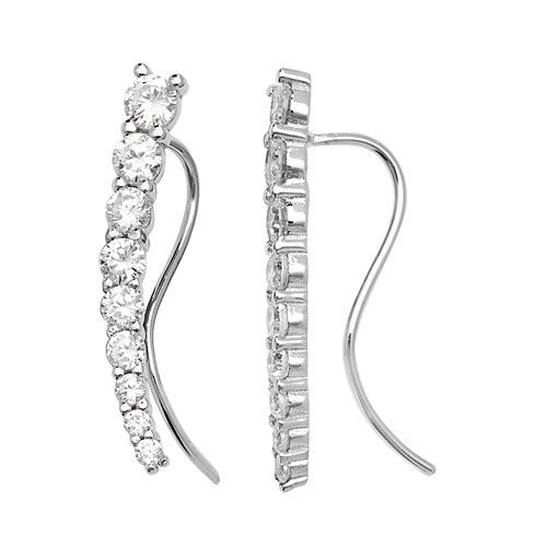 SILVER FISH HOOK CZ DROP EARRINGS