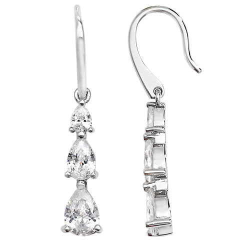 SILVER FISH HOOK CZ DROP EARRINGS