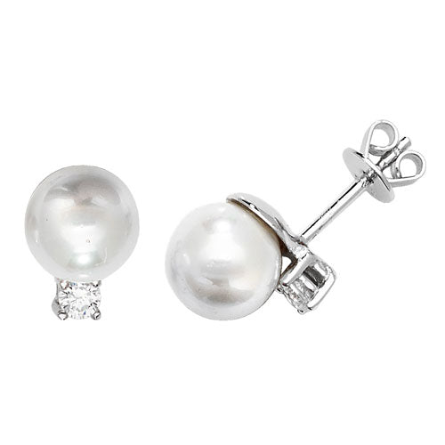 SILVER CZ & PEARL RH PLATED STUD EARRINGS