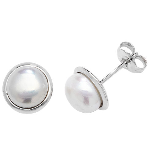 SILVER PEARL RH PLATED STUD EARRINGS