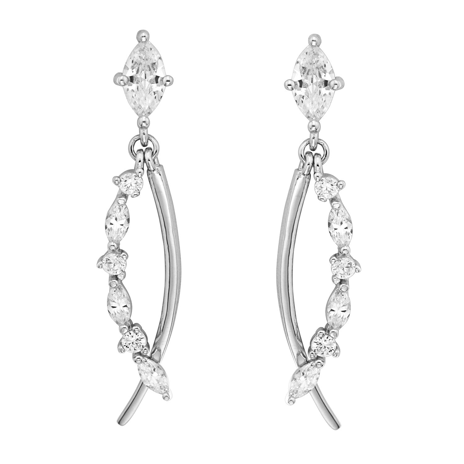 SILVER RH PLATED CZ DROP EARRINGS