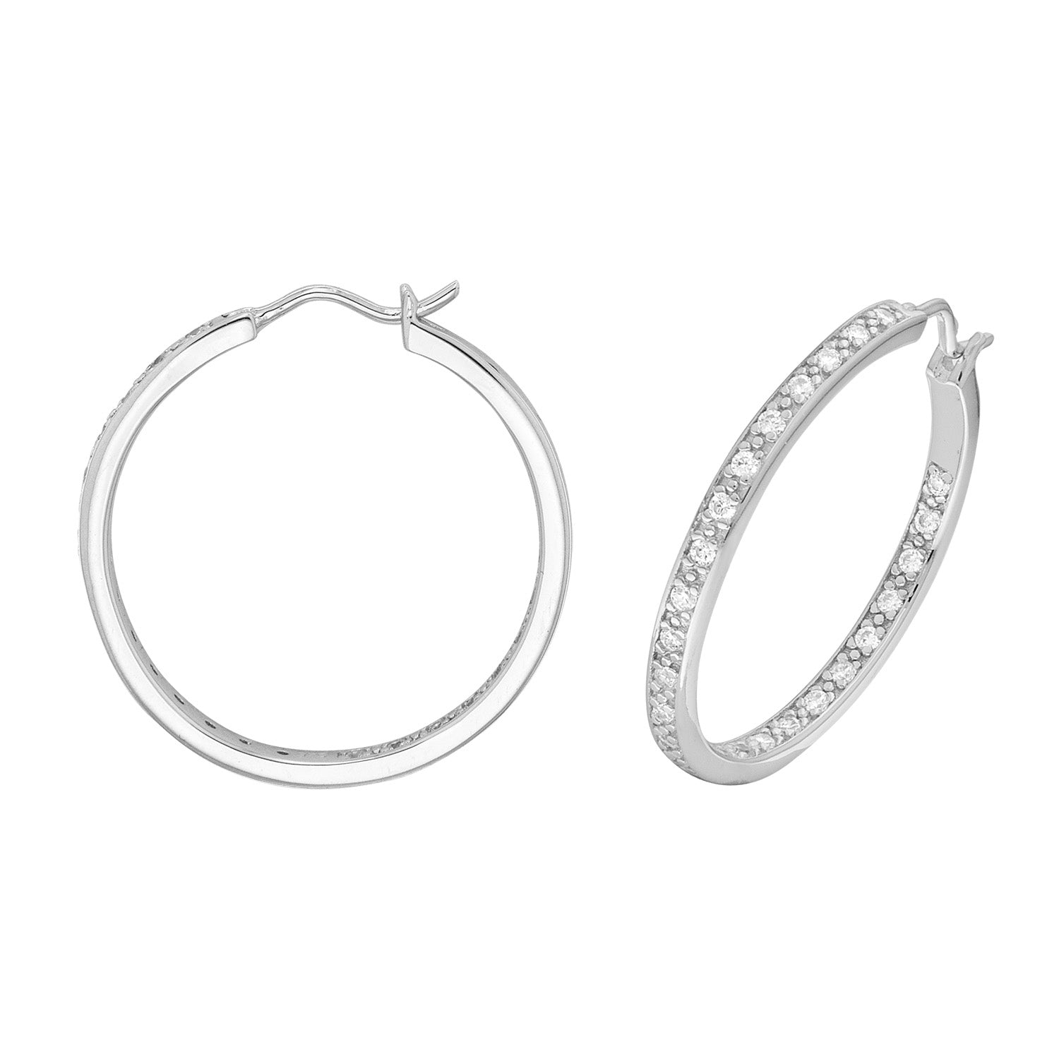 SILVER 20MM RH PLATED CZ HOOP EARRINGS