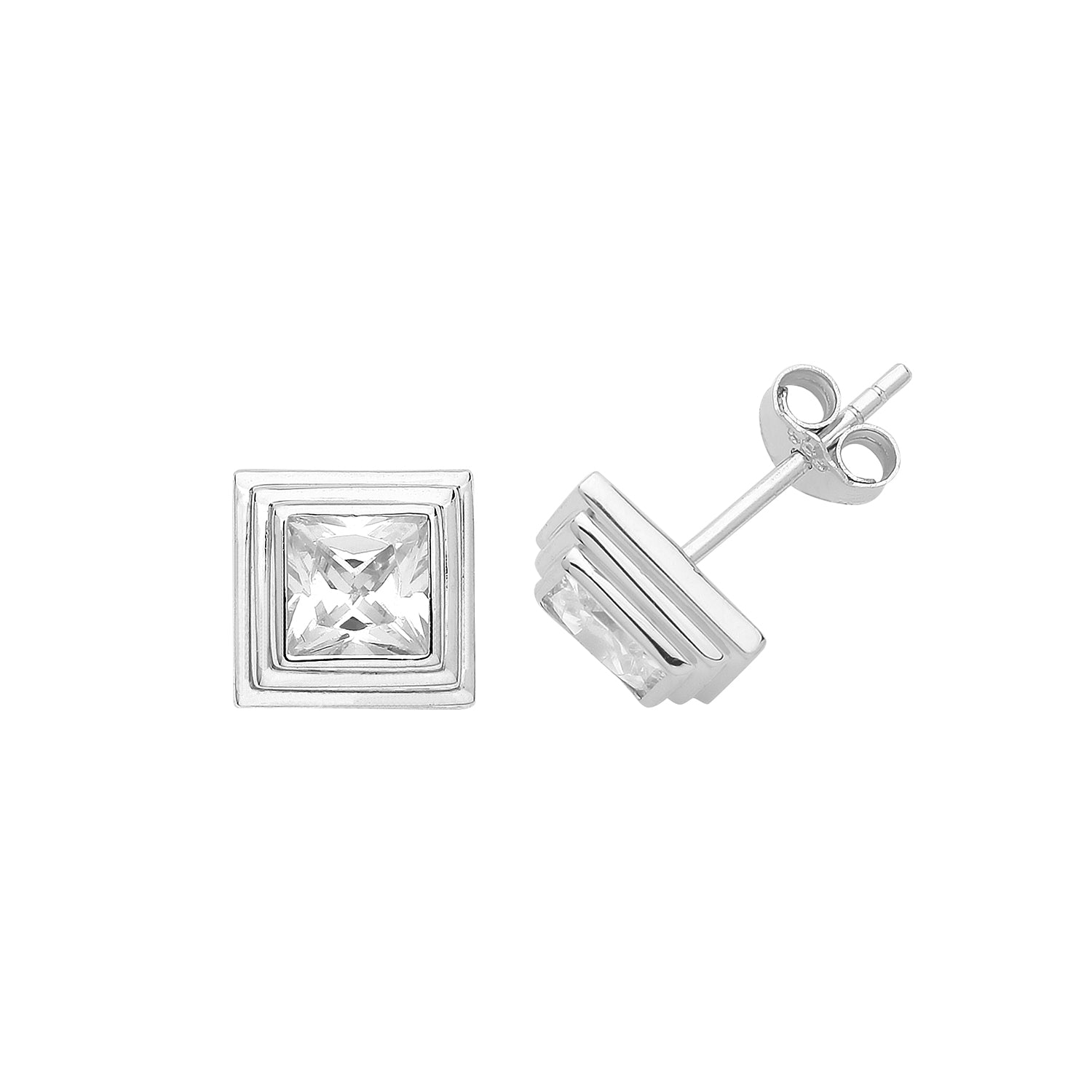 SILVER CZ SET SQ STUD EARRINGS 5MM