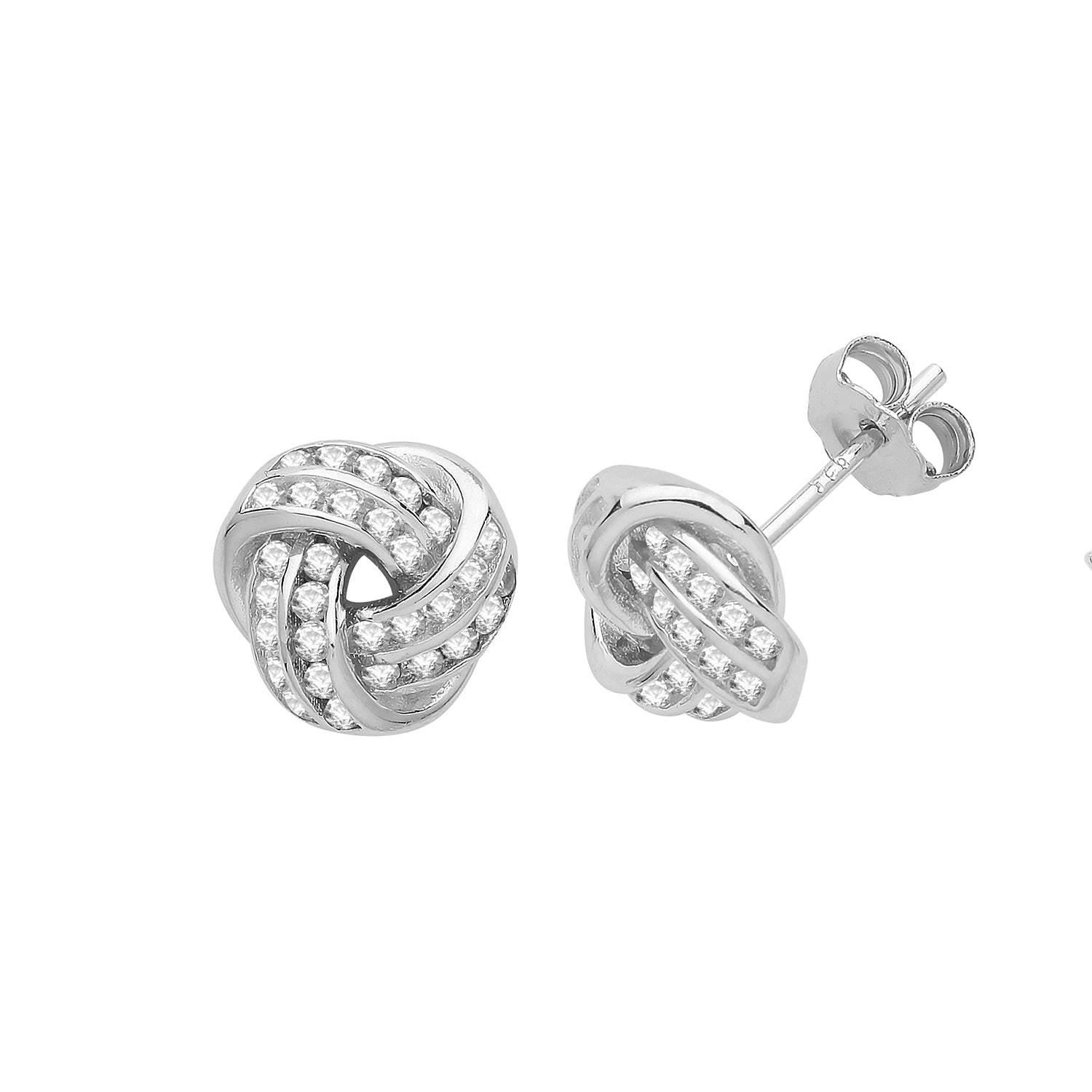 SILVER CZ SET KNOT STUD EARRINGS