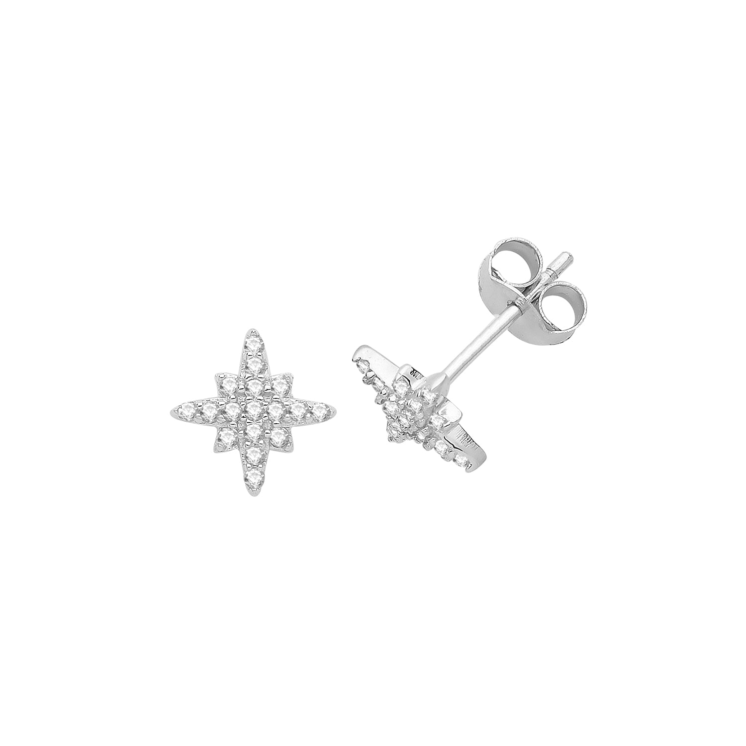 SILVER CZ SET STAR STUD EARRINGS