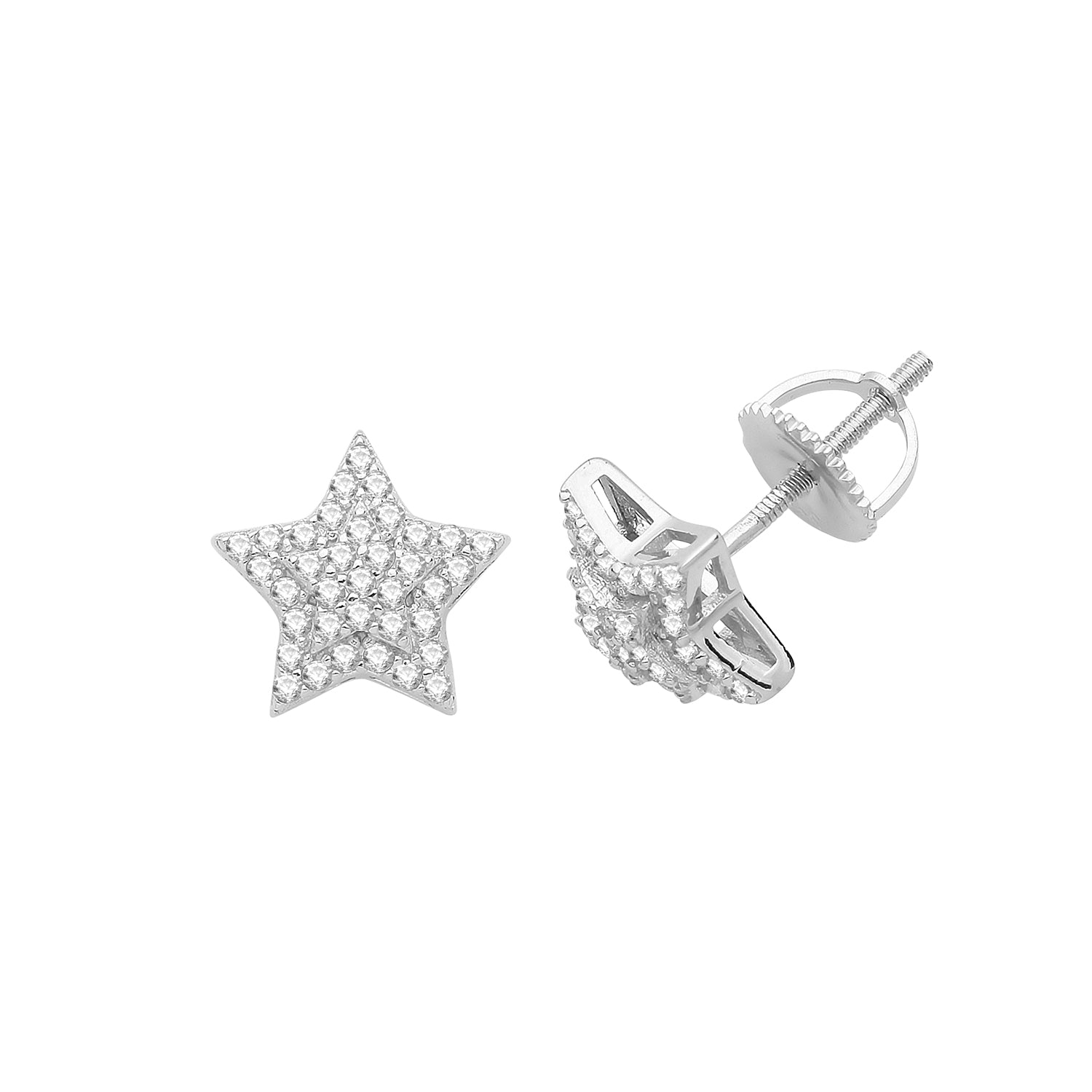 SILVER CZ SET STAR STUD EARRINGS