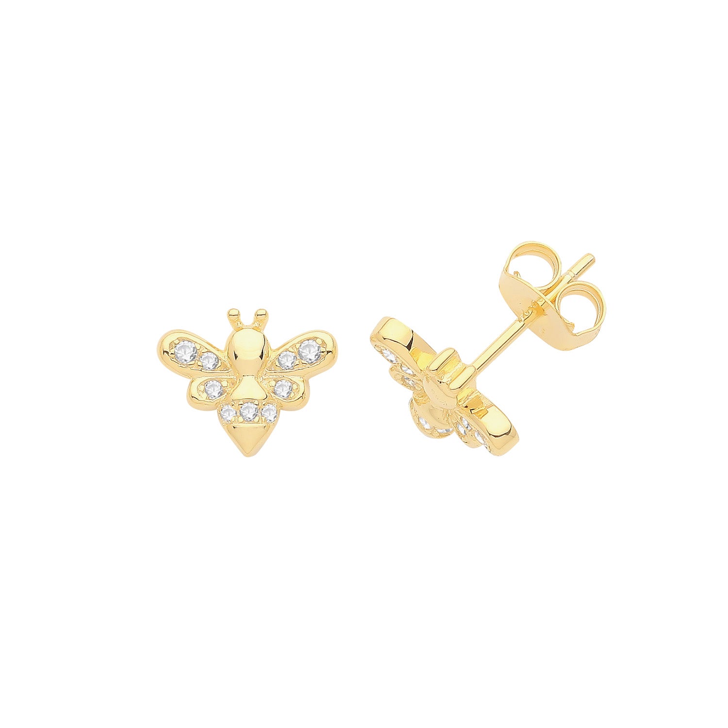 SILVER GOLD  PLATED CZ SET BEE STUDS