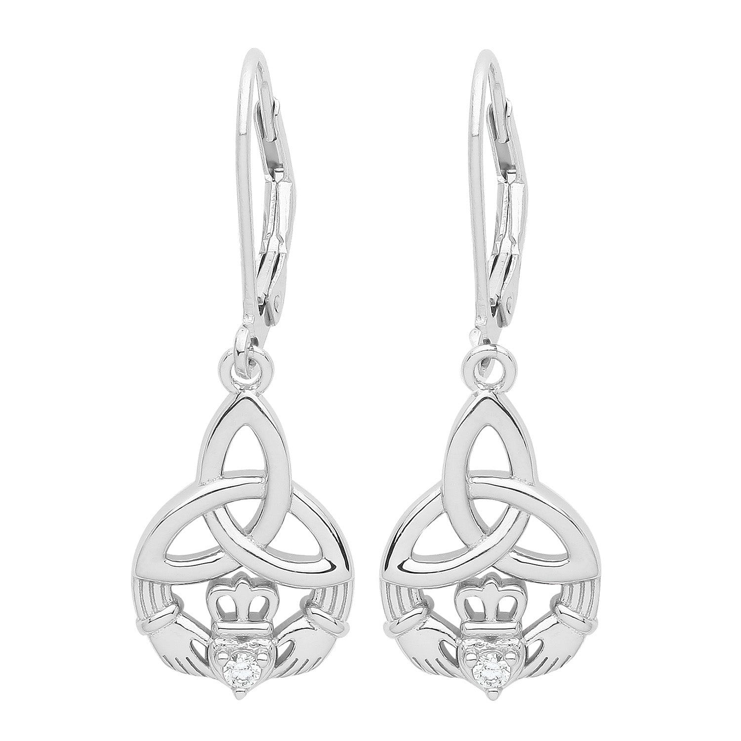 SILVER RHODIUM CELTIC CLADGH EARRINGS DROPS