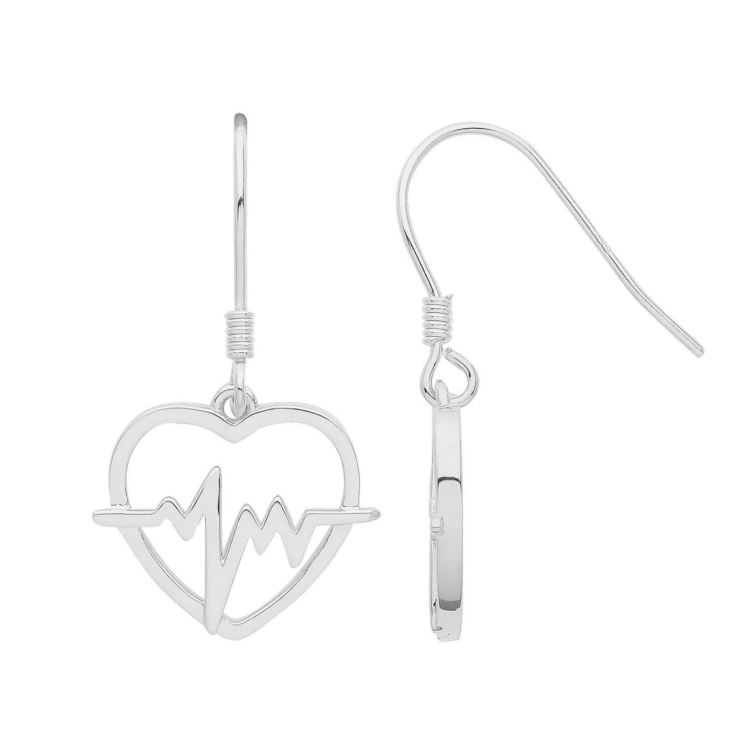 SILVER RHODIUM HEART BEAT EARRINGS