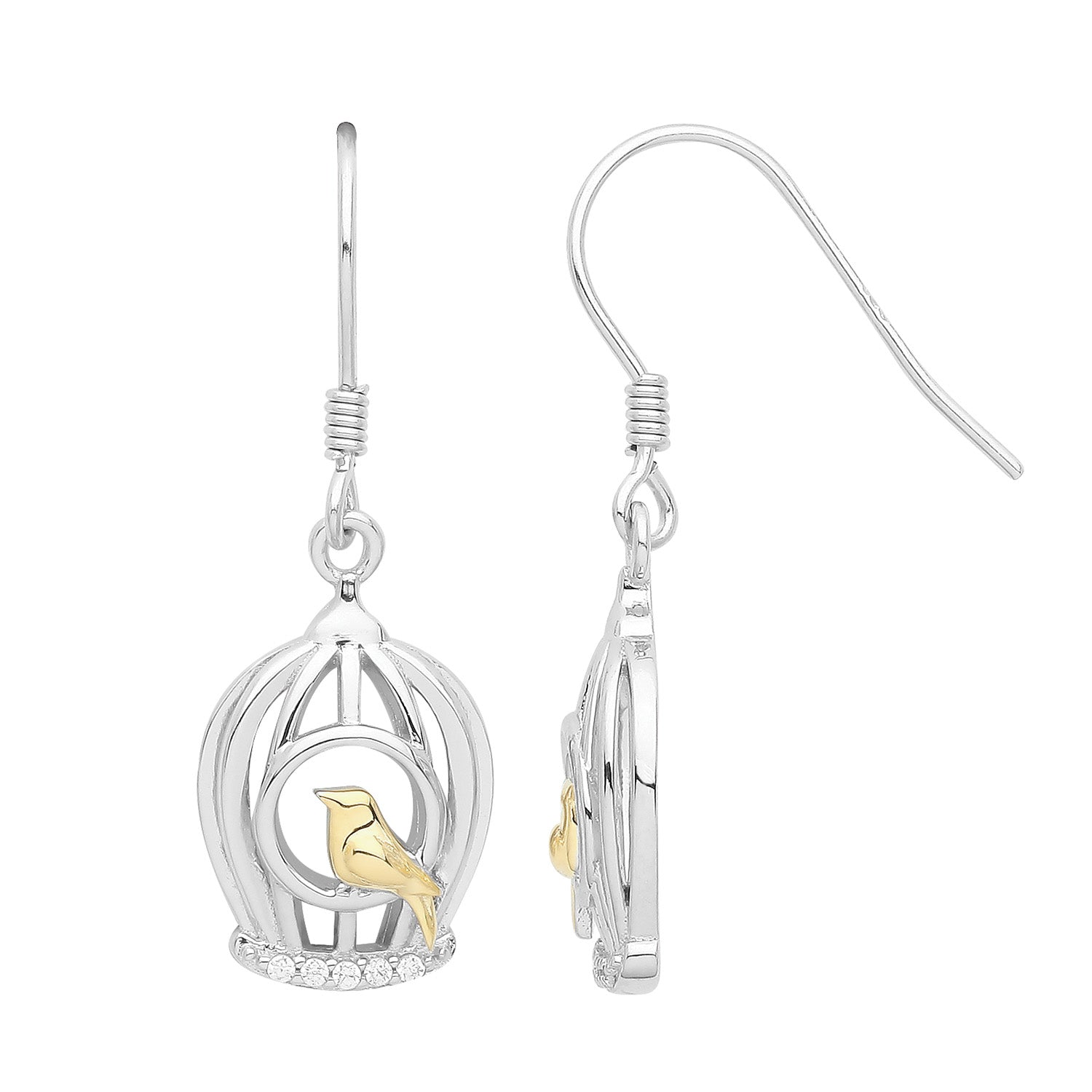 SILVER RHODIUM / GOLD PLATED BIRD CAGE EARRINGS