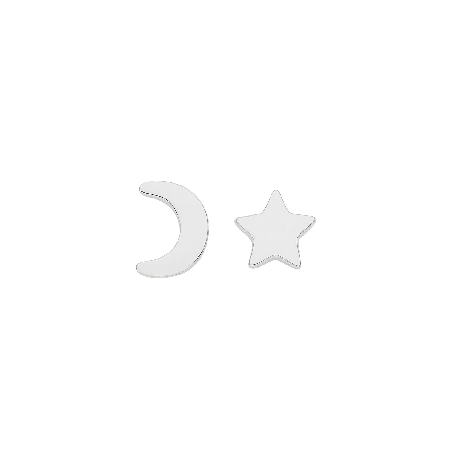 SILVER RHODIUM STAR AND MOON STUDS