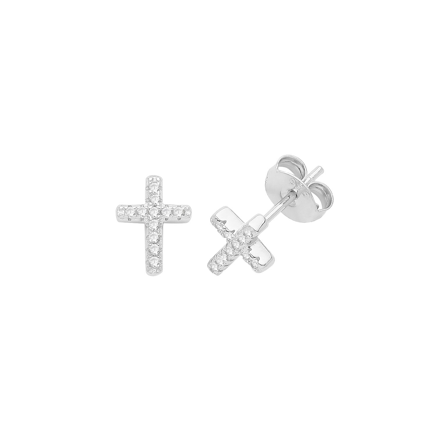 SILVER RHODIUM CZ SET CROSS STUDS