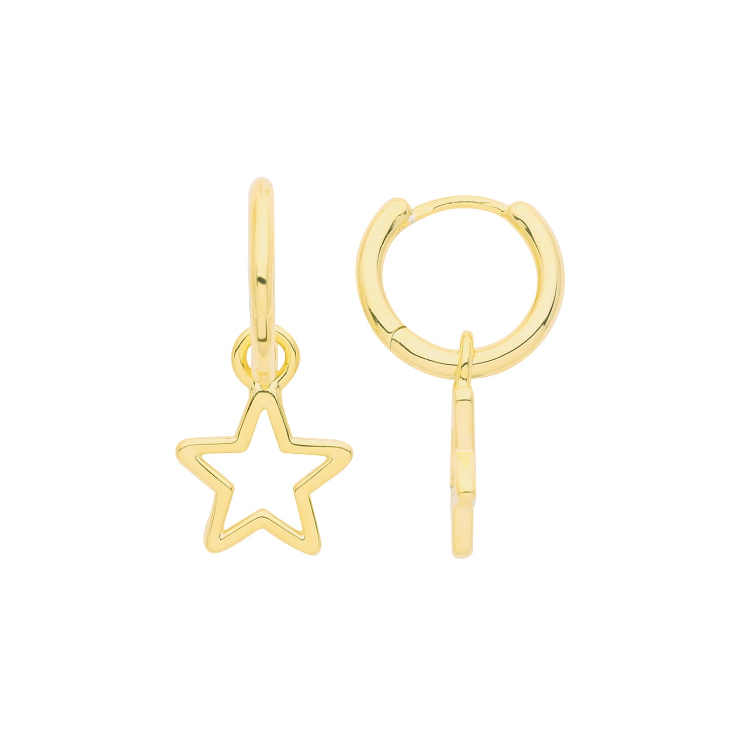 SILVER YELLOW GOLD PLATED START CHARM ON HOOPS