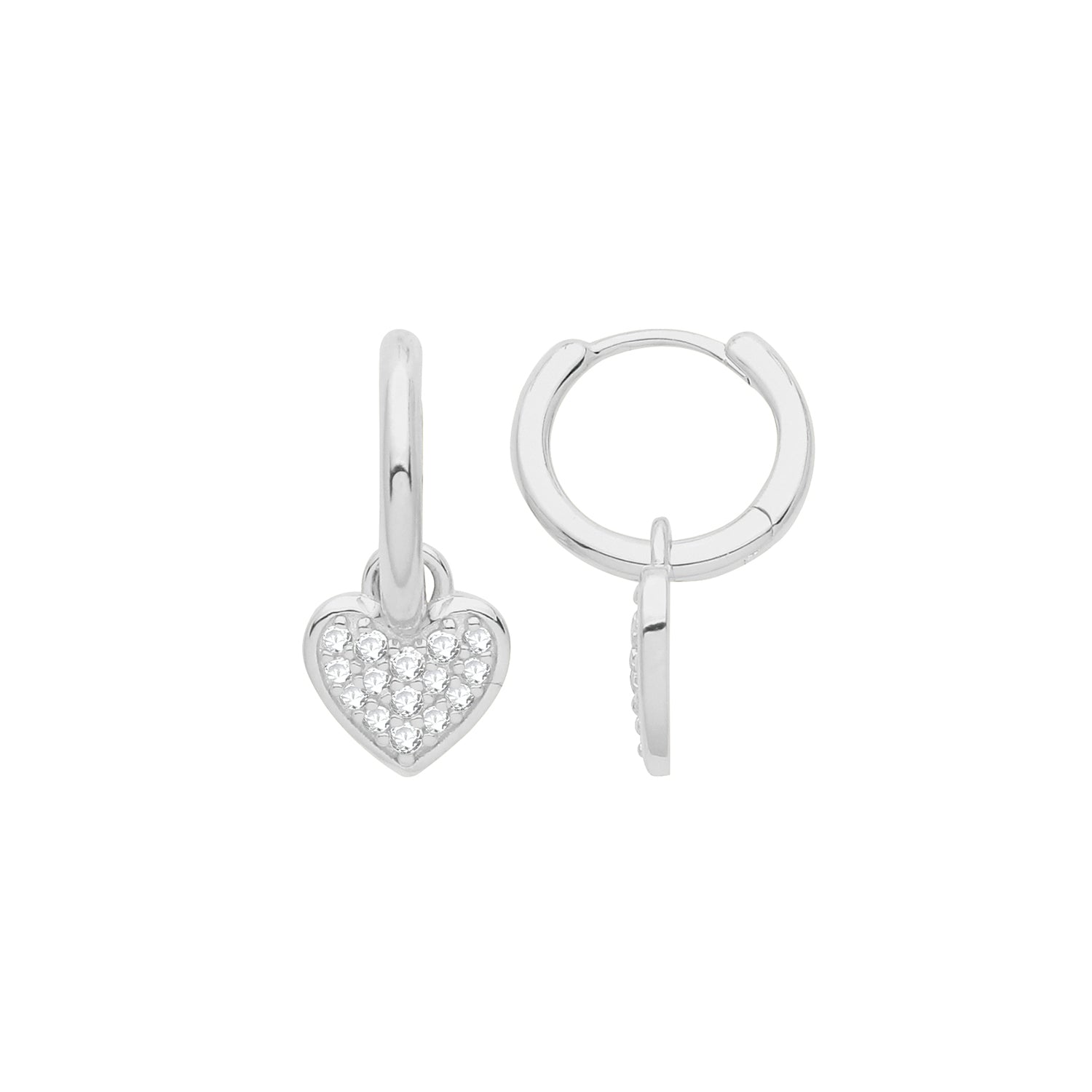 SILVER RHODIUM HOOPS WITH CZ SET HEART