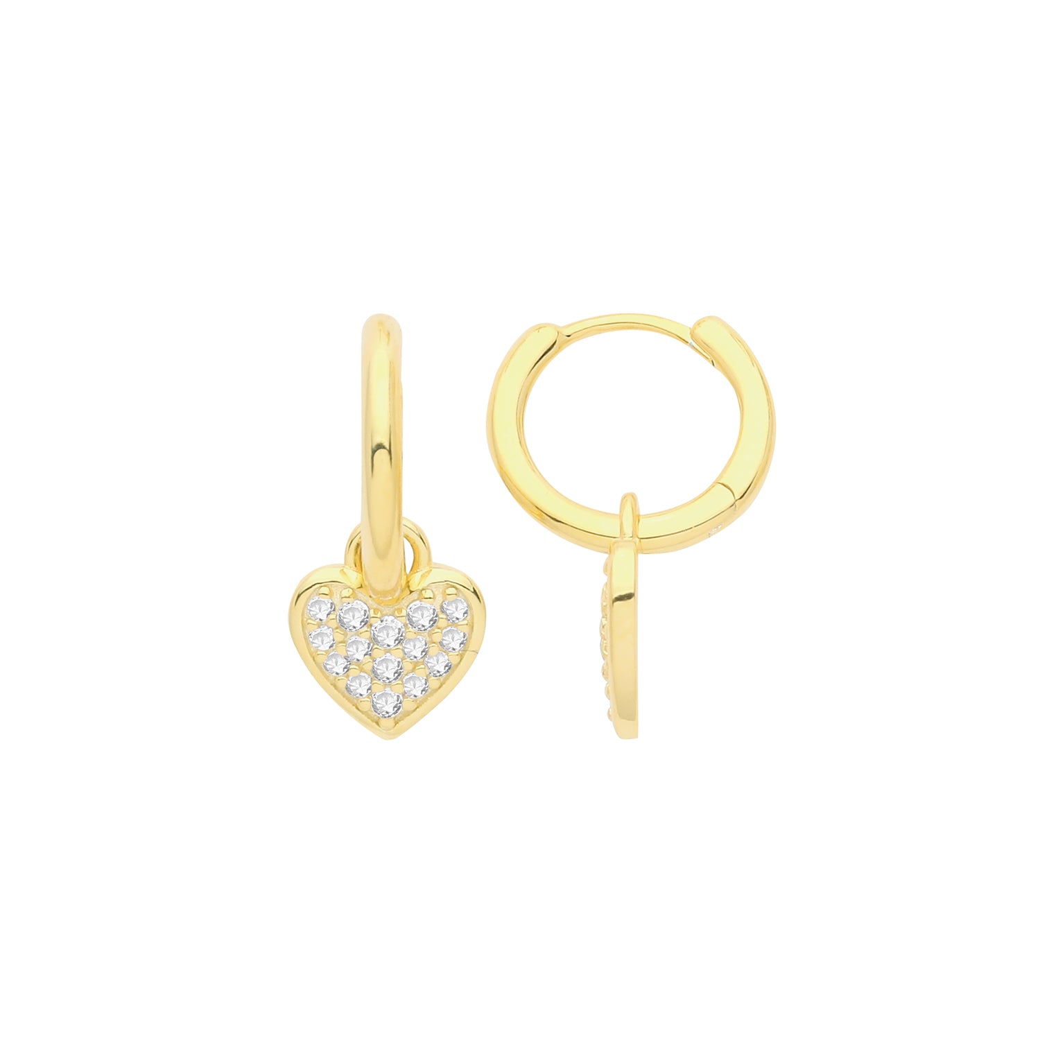 SILVER GOLD PLATED HOOPS WITH CZ SET HEART