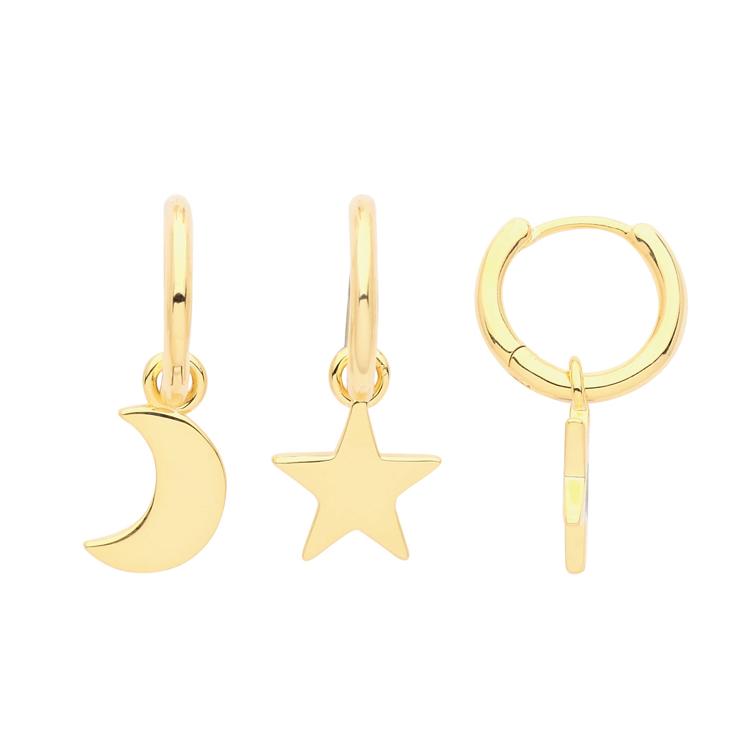 SILVER GOLD PLATED HOOPS WITH MOON AND STAR