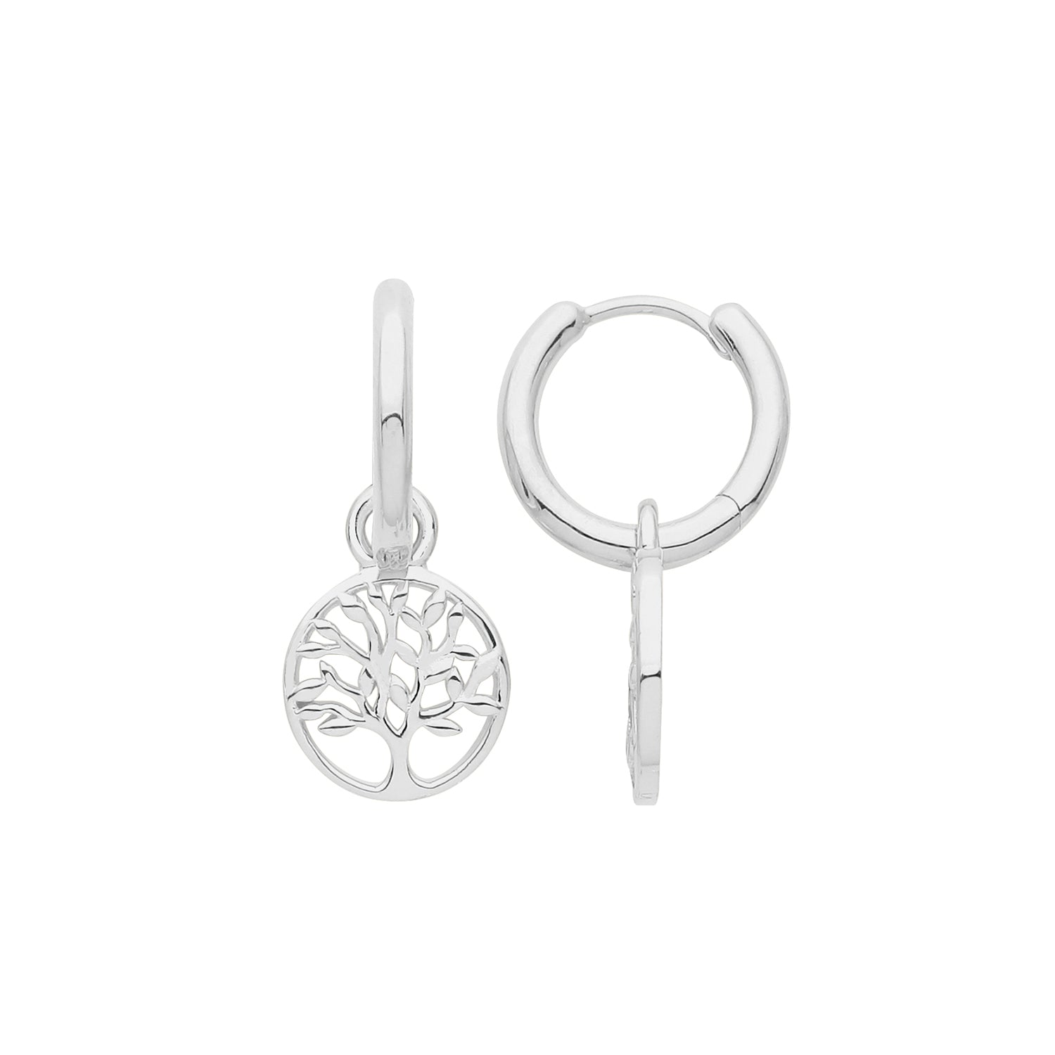 SILVER RHODIUM HOOPS WITH TREE OF LIFE