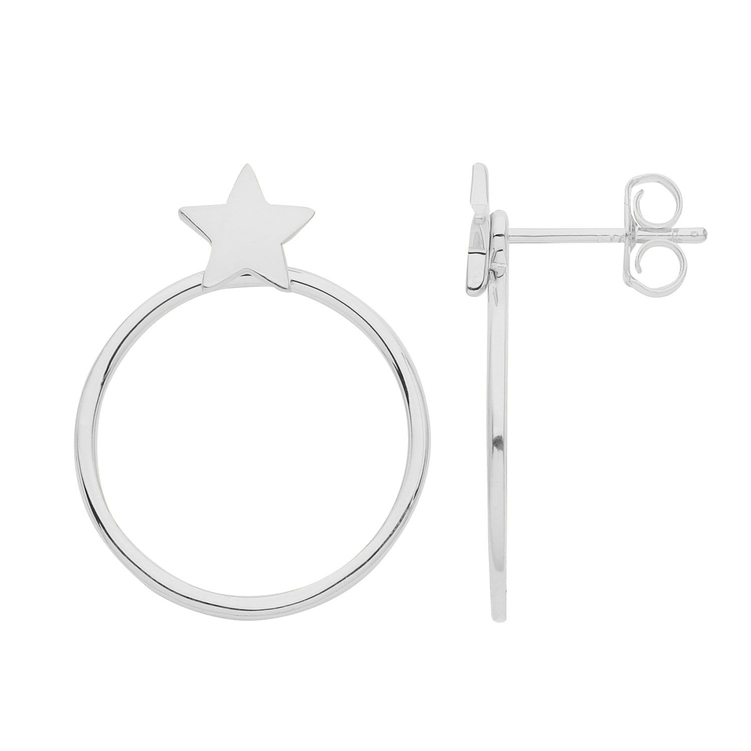 SILVER RHODIUM STAR HOOP EARRINGS