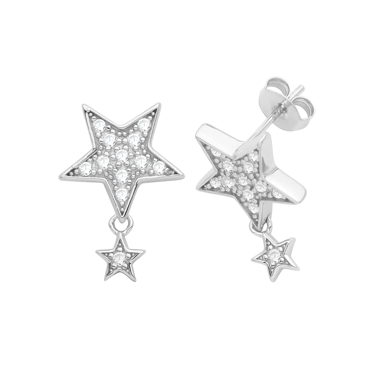 SILVER RHODIUM STAR EARRINGS