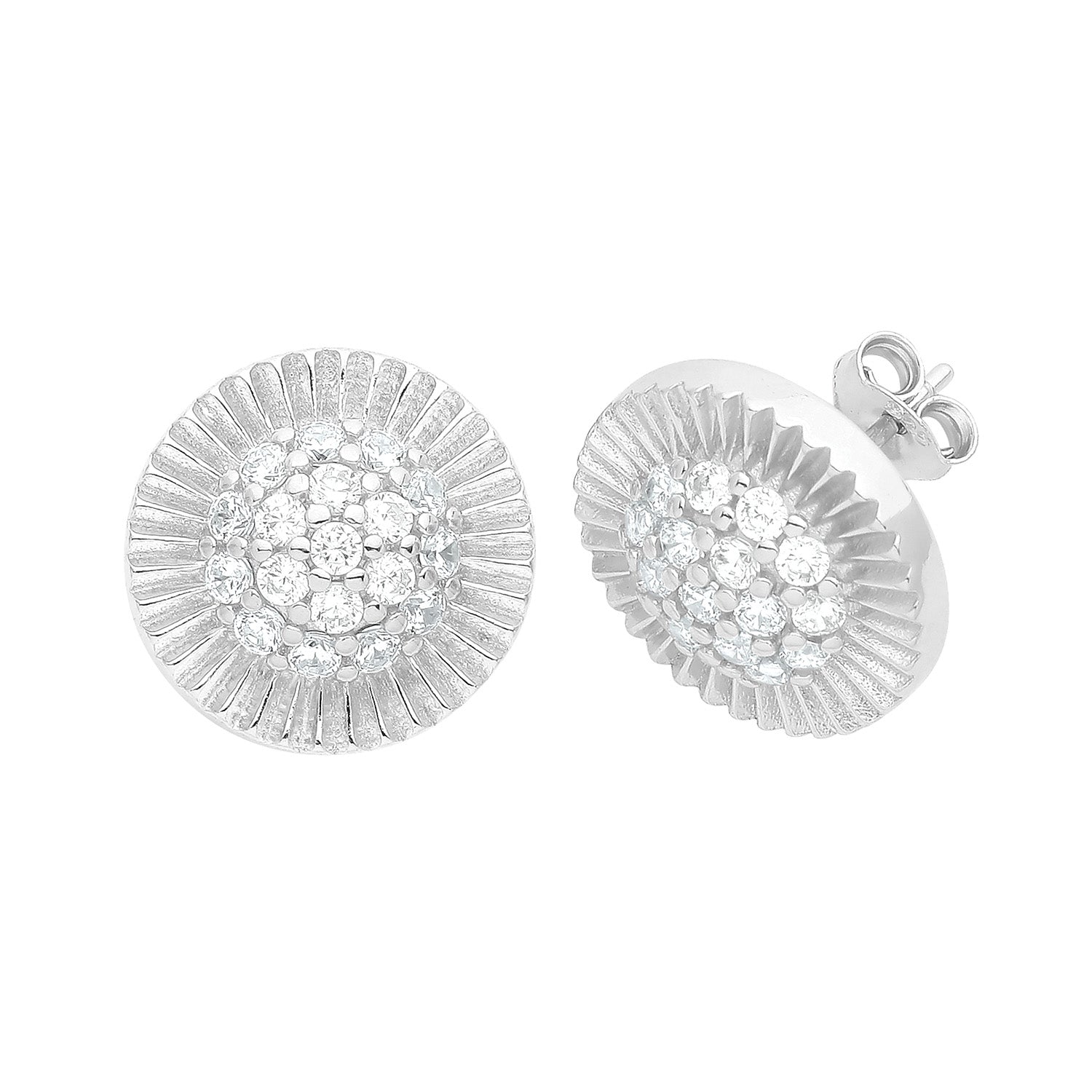 SILVER CZ SET ROUND STUD EARRINGS