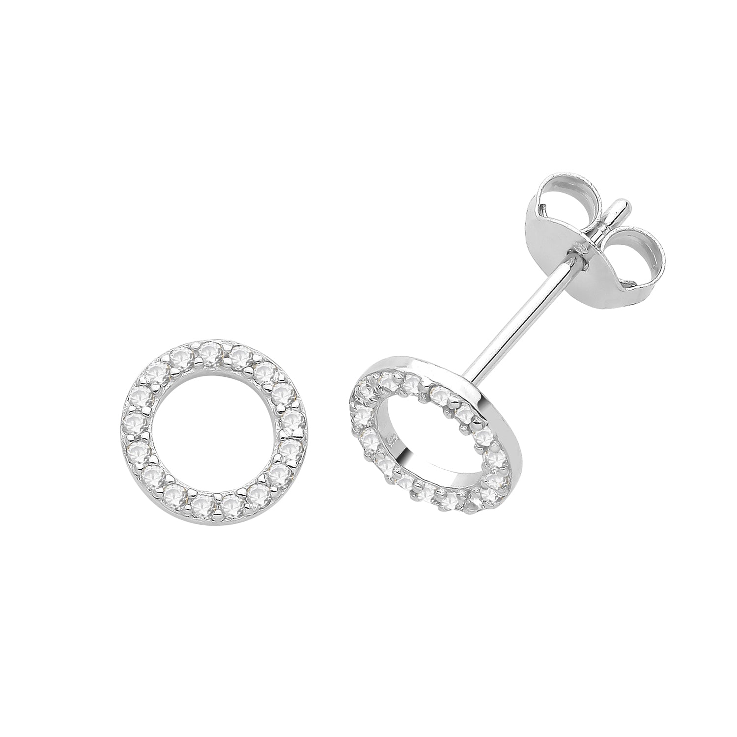 SILVER CZ CIRCLE STUD EARRINGS