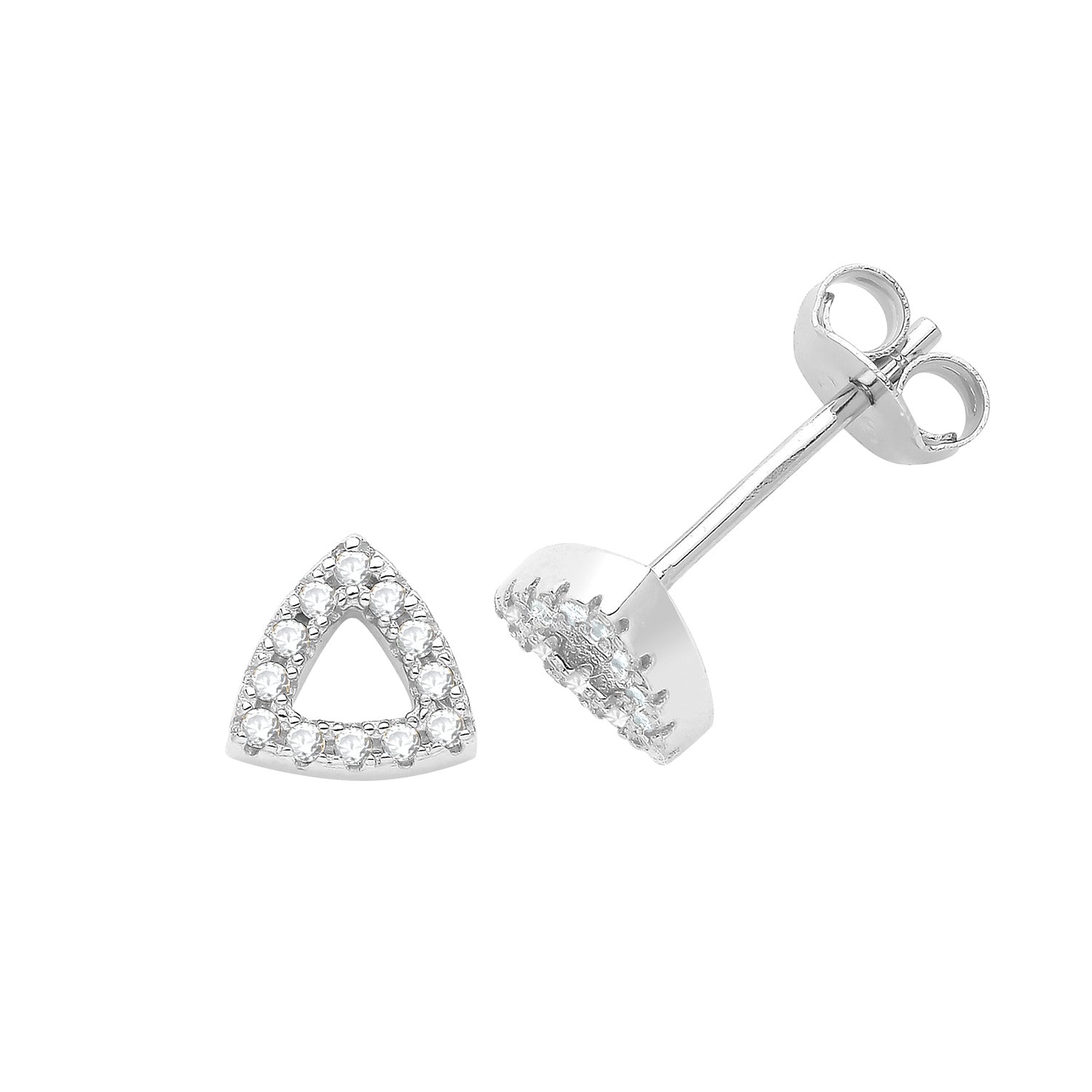 SILVER CZ TRIANGLE STUD EARRINGS