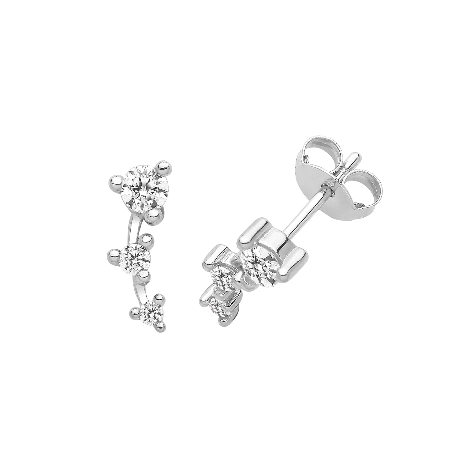 SILVER GRADUATED CZ STUD EARRINGS