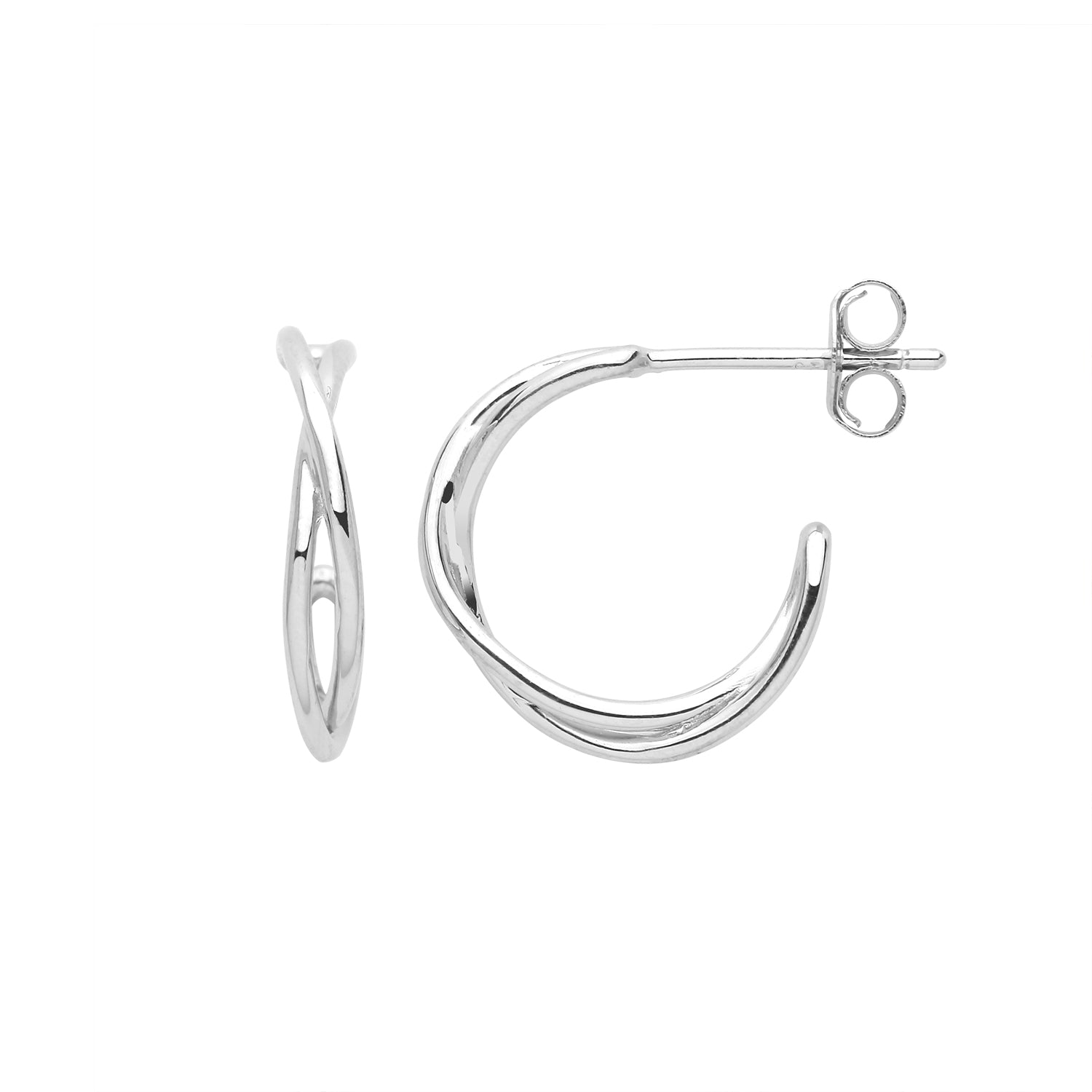 SILVER TWISTED HALF HOOP EARRINGS