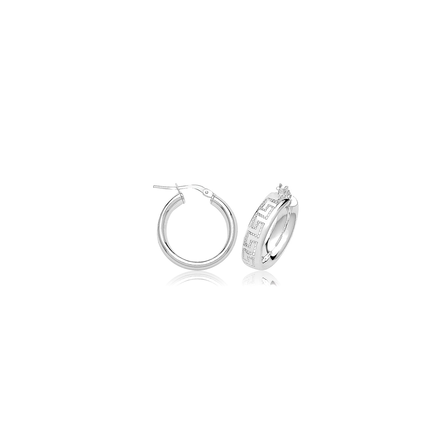 SILVER  GREEK DESIGN HOOP EARRINGS